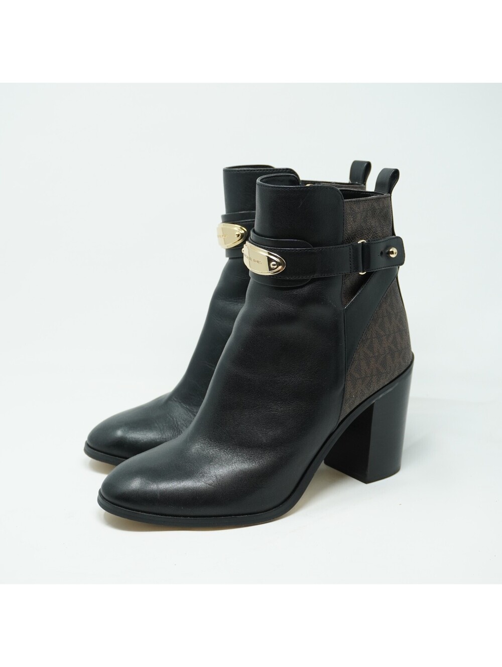 Michael Kors Black Leather Ankle Boots with Logo Detail Size 9M